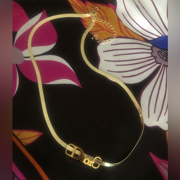 DIOR Tag onto a Necklace 14k Gold Plated Herringbone Chain - Picture 3 of 13